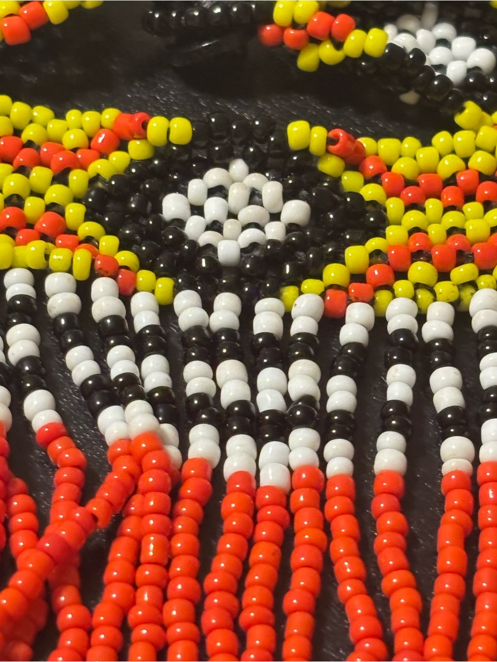Handcrafted Orange, Yellow & Black Beaded Fringe Necklace - Picture 3 of 10